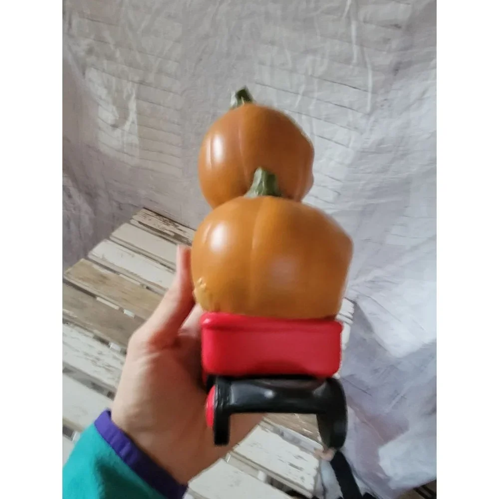 Ceramic pumpkin steampunk radio flyer‎ wagon Halloween prop kitchen home decor